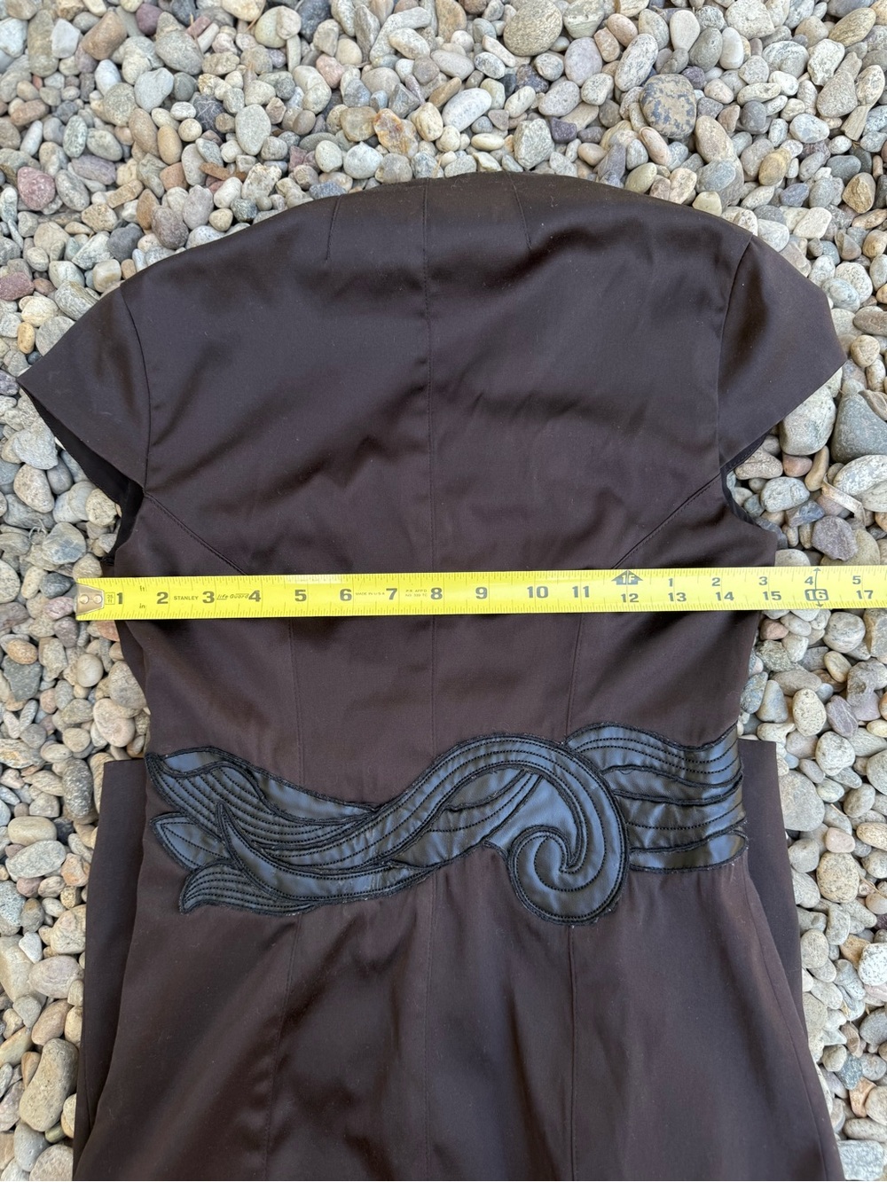 Karen Millen Dark Brown Midi Dress with Faux Leather Floral Embroidered Waist - Picture 8 of 12